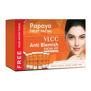 VLCC Anti Blemish Facial Kit - Includes 7 Skin Care Products - Face Wash and Facial Cleanser with Papaya, Cucumber, Aloe Vera and Orange Peel - 7 Pc