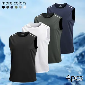Set of 4 men's quick-dry cooling vests, lightweight and breathable, sleeveless with fast-dry and stretch fabric, suitable for seaside activities like beach, fishing, and fitness as men's sleeveless top