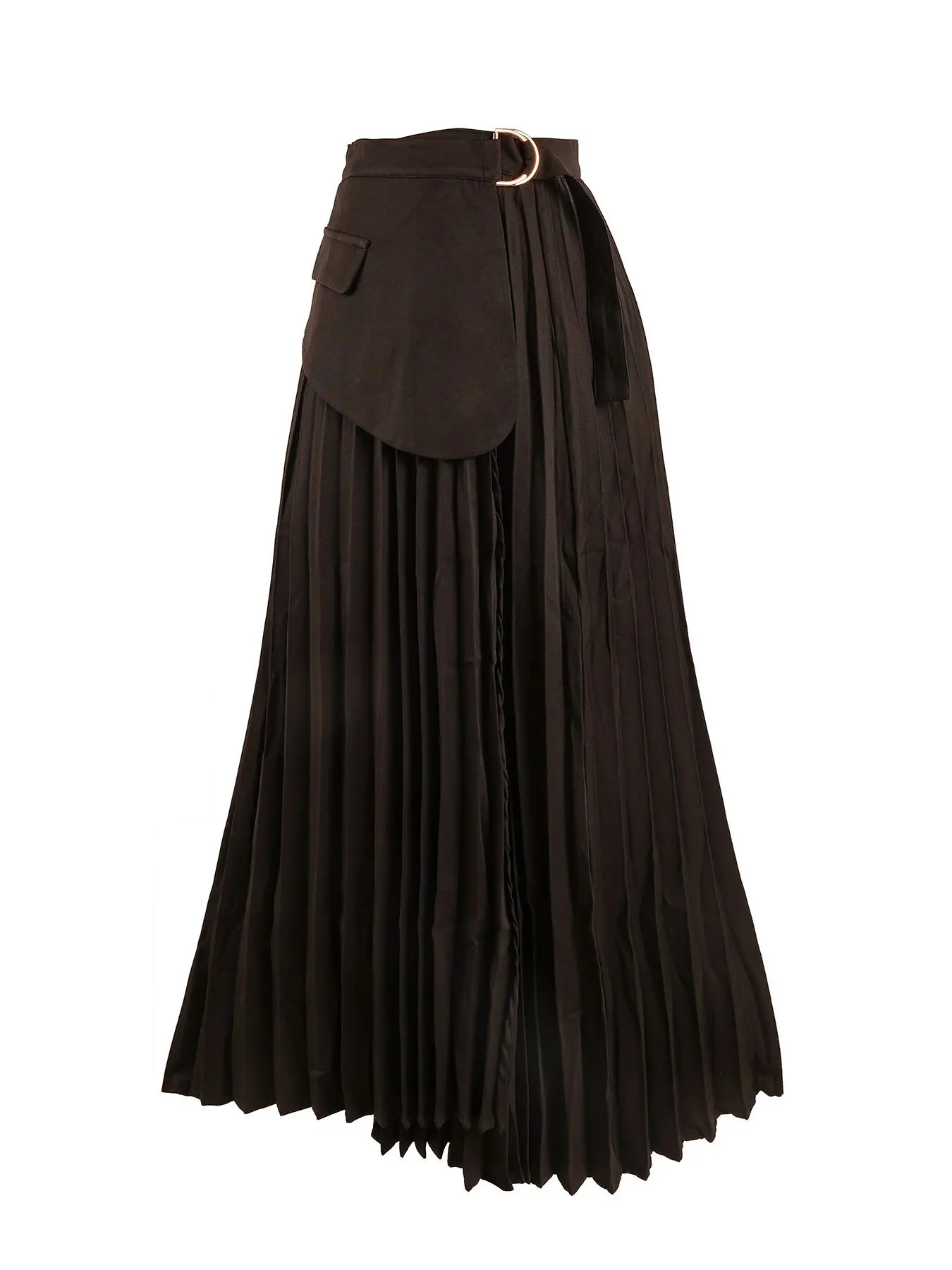 New High Waist Asymmetrical Belted Pleated Skirt, Mid-Length A-Line Half-Skirt, Fashion Slim-Fitting, All Seasons, Regular Length