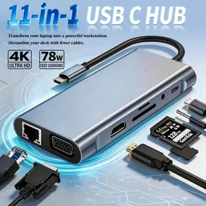 USB C Hub with Ethernet,11-in-1 Multiport Ethernet Adapter with 4K 60Hz HDMI Port,78W Power Delivery,5 Gbps USB C and 2 A Data Ports,MicroSD SD Card Reader,for MacBook Pro/XPS/iPad and More