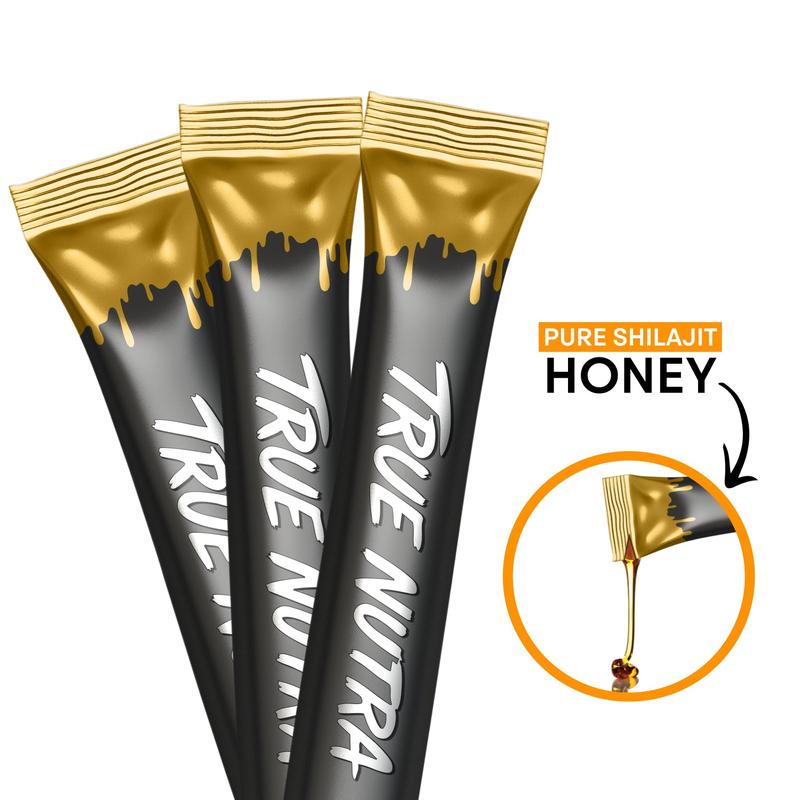 True Nutra Pure Himalayan Shilajit Honey Sticks with Raw Organic Honey and Fulvic Acid 85+ Essential Minerals Fast Absorbing Long Lasting 10 Sticks