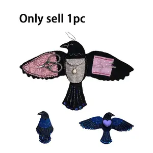 "Raven's Keepsake – Guardian of Stitches", Handmade Raven Felt Fabric Sewing Accessories Organizer, Portable Gothic Crow Sewing Case for Scissors Pins Needles Thread, Symbol of Wisdom & Protection