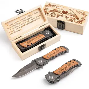 Gifts for Men Him Husband Boyfriend, LOVE YOU MORE Engraved Pocket Knife, Romantic Anniversary Valentine's Day Birthday Gift with Wooden Gift Box