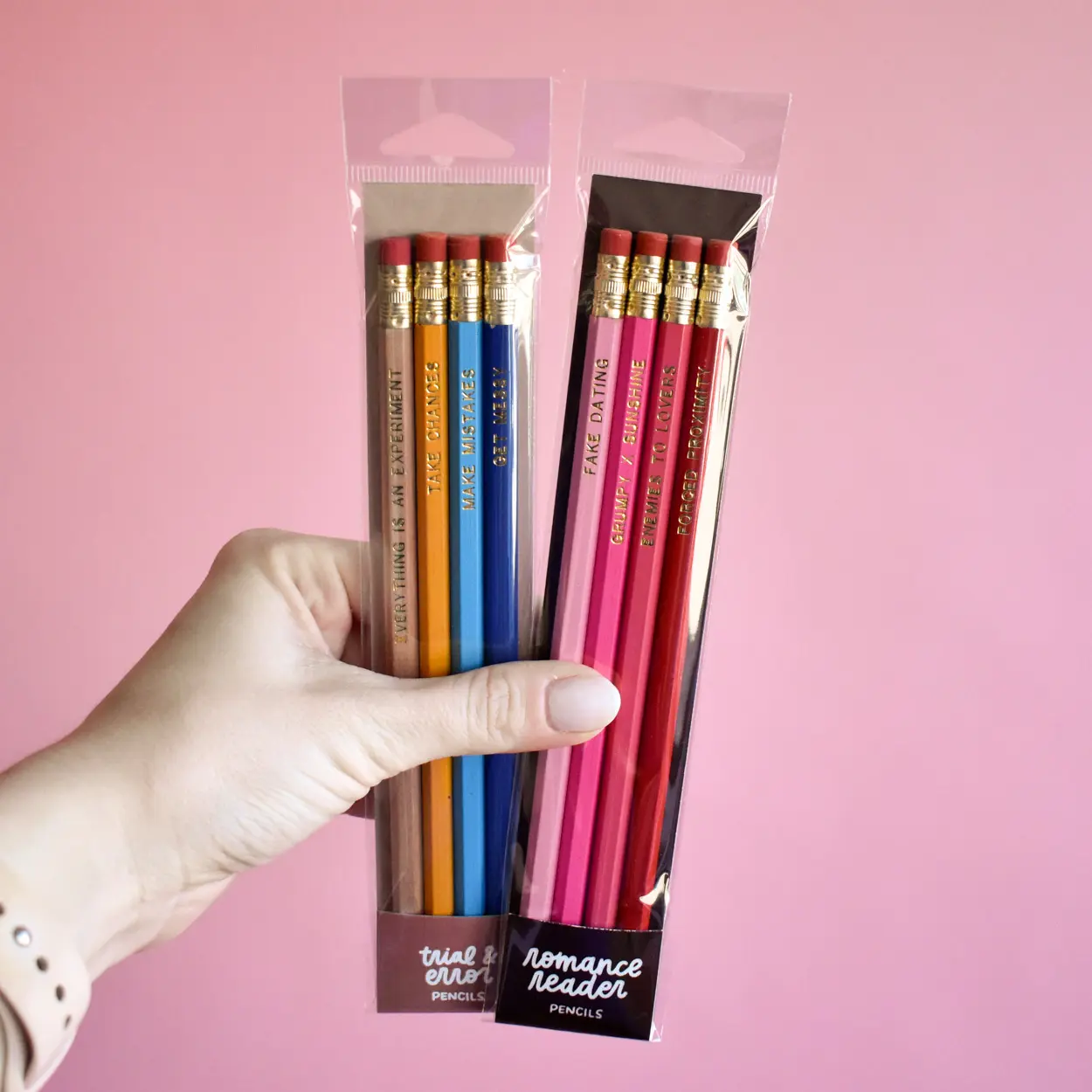 Themed Pencil Packs - Gold Foil Stamped Pencils - Packs of 4 #2 Pencils with Funny & Inspirational Quotes - Back to School Gifts