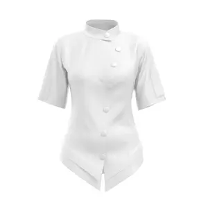 Coconut Signature Short Sleeve Chef Coat - Large Fit, Double-Breasted with Hidden Zipper, Peplum Style, Premium Quality Fabric, Summer Chef Jacket