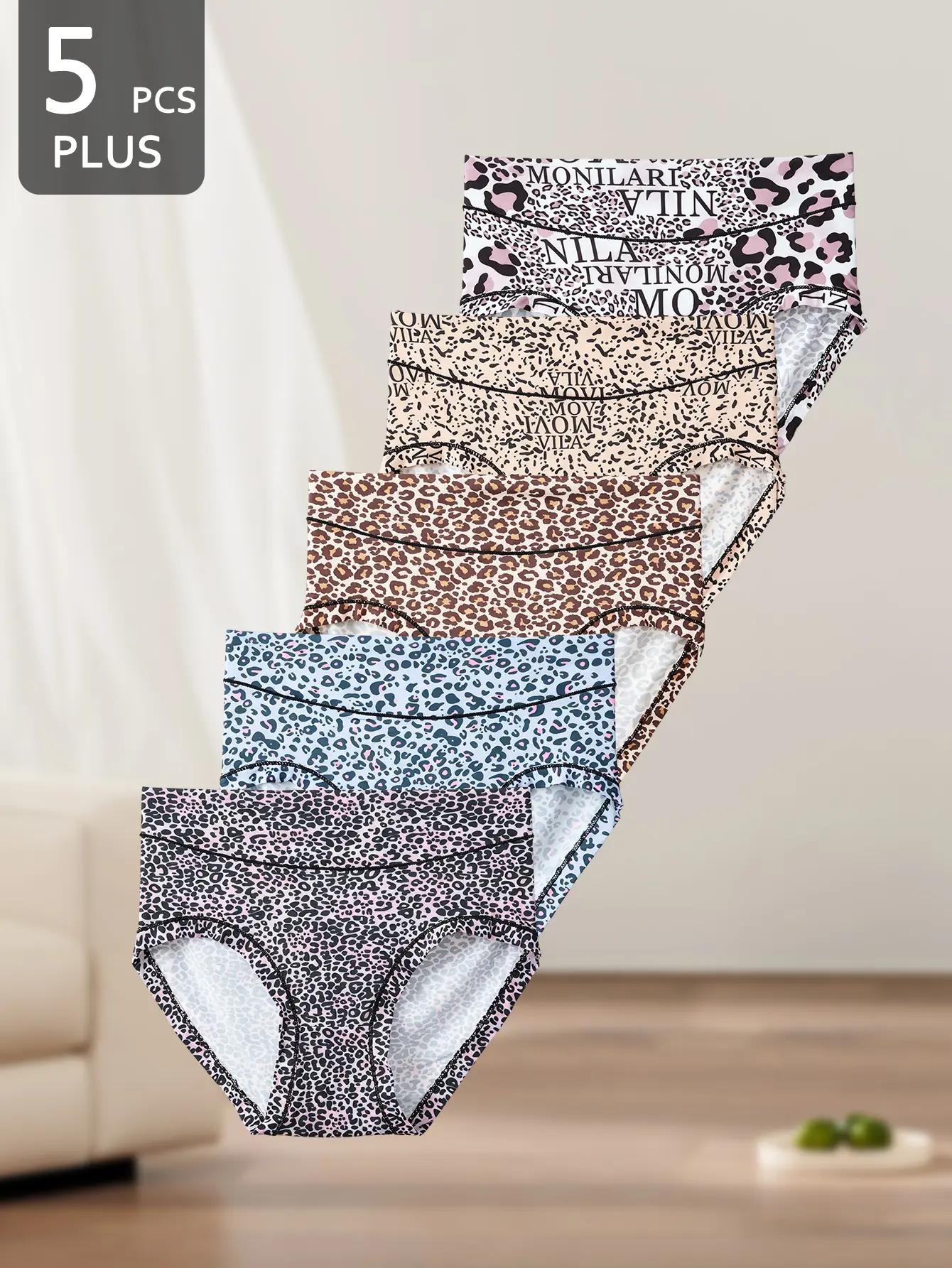 5PCS Women Plus Size Leopard Print Brief Panties, Soft Stretch Breathable Skin Friendly Multi Mixed Leopard Pattern Underpants Pack, Full Coverage Daily Casual Essential Undies, Comfort Knit Underwear Sizes 1XL-4XL