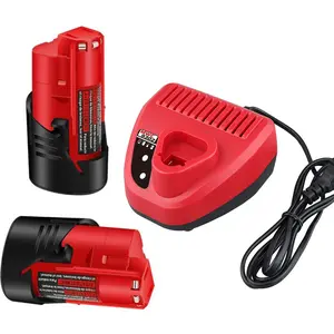 2 Pack 3500mAh 12V Battery and 12V Rapid Charger Replacement for Milwaukee XC Cordless Power Tools 48-11-2411 48-11-2420 48-11-2401 48-11-2402