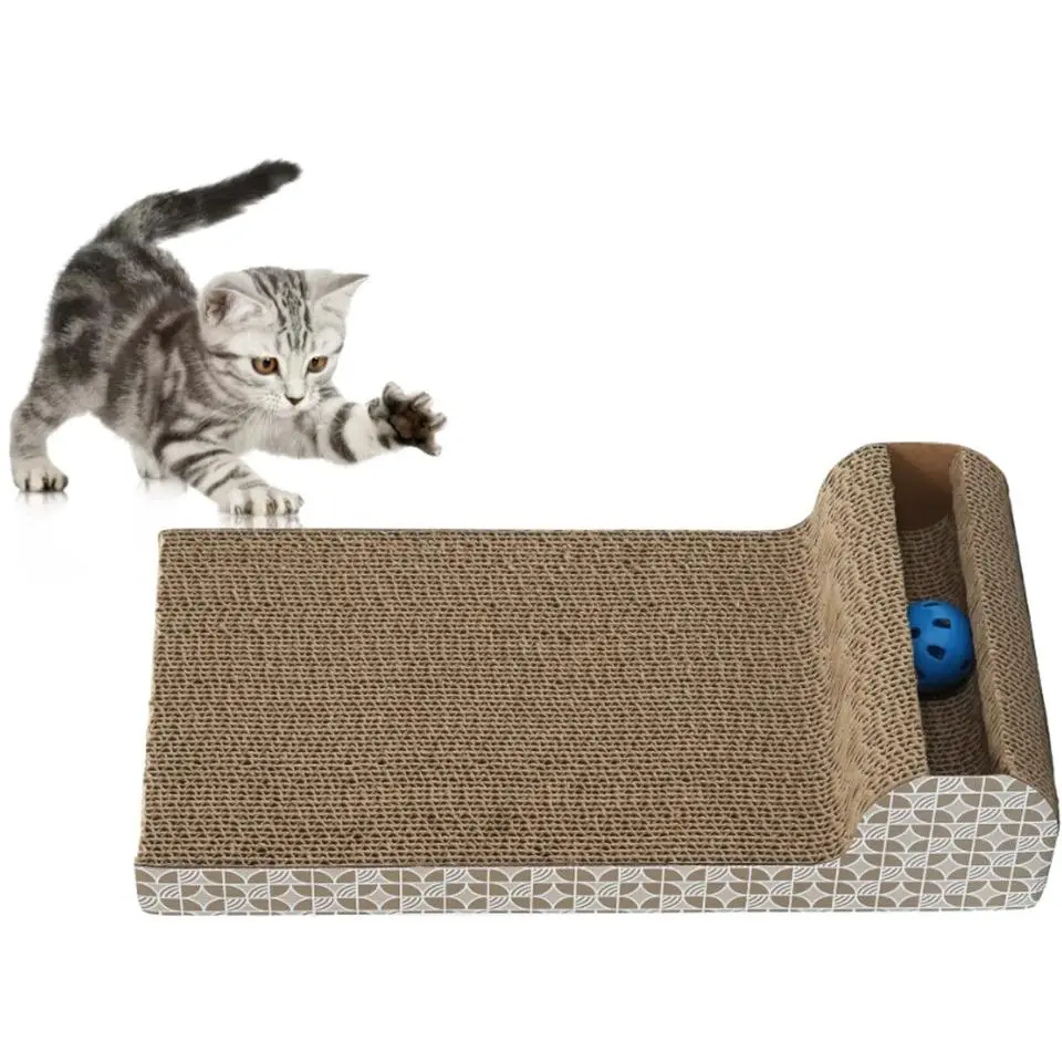 Sloped Cat Scratching Post with Catnip and Toy Ball – Durable Cardboard Furniture Saver