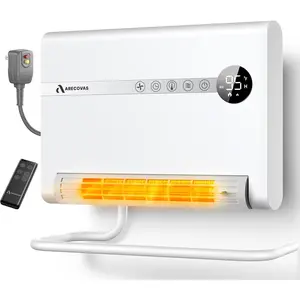 Wall Heater with ALCI Plug, Space Heater for Bedroom, 1500W PTC Fast Heating Electric Heaters for Indoor Use, 30° Oscillation, Adjustable tat, 24H Timer, Desk or Wall Mounted Heater for Office