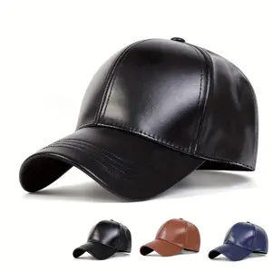Men'S Faux Leather Baseball Cap - Adjustable Snapback, Warm & Stylish for Fall/Winter Travel, Beach Parties, and Casual Outings, Black, Brown, Navy Blue Options, Winter Headwear |     Casual Style Cap |     Durable Headgear