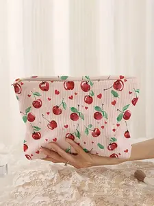 2025 New Style Cherry Pattern Makeup Bag, Lightweight Multi-functional Fashion Makeup Bag, Casual Travel Makeup Bag, Handheld Cosmetic Pouch, Suitable for Leisure Travel and Various Occasions