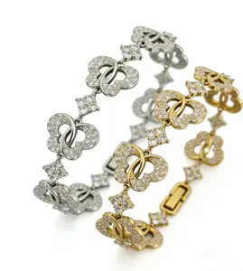 Luxury Butterfly Clover Interlocking Gold Bracelet, 18K Gold Plated Sparkling CZ Bracelet for Women, Elegant Wedding/Party Jewelry, Perfect Gift for Her