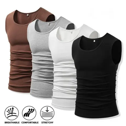 Men’s cotton, stretchy, breathable sports tank top—comfortable for summer workouts and ideal as a sleeveless base layer.Highly elastic, suitable for everyday wear and layering, casual style, ideal for outdoor cycling.