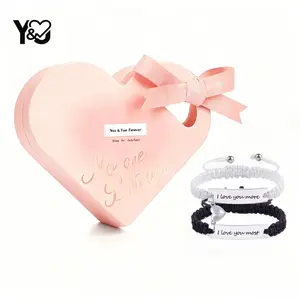 His & Hers Black White Braided Bracelets with Magnetic Love Lock in Heart Gift Box for Couples Stylish Unique Accessory