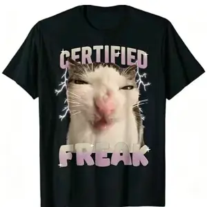 Certified Freak Cat Funny Meme T-Shirt – Viral TikTok Cat Graphic Tee, Weird Cat Aesthetic Chaos Humor Shirt, 100% Cotton Oversized Unisex Streetwear Top, Soft Breathable Pre-Shrunk Casual Everyday Wear