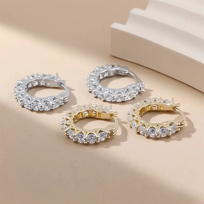 14K Gold Plated Cubic Zirconia Hoop Earrings Hypoallergenic 5A CZ Sparkle Huggie Hoops Jewelry Gift For Women Wedding Daily Wear