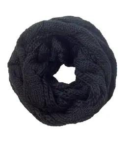 Fashion Culture Women's Cambridge Classic Cable Knit Infinity Scarf (Black)