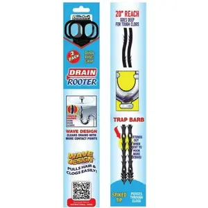 Dr. Rooter 20" Drain Snake with 46 Trap Spikes Non-Toxic Reusable Dual Ring Handle Value for Sinks & Bathtubs