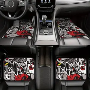 4-Piece Graffiti Art Pattern Car Mats, Easy-to-Clean Front and Back Mats, Unisex Protective Mats, Accessories, Compatible with Cybertru, Universal Full Coverage Car Mats, Car Accessories, Art Design, Decorative Floor Mats, Non-Slip Mats