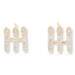 Rarities .35ctw White Diamond Gold-Plated Three-Row Earrings