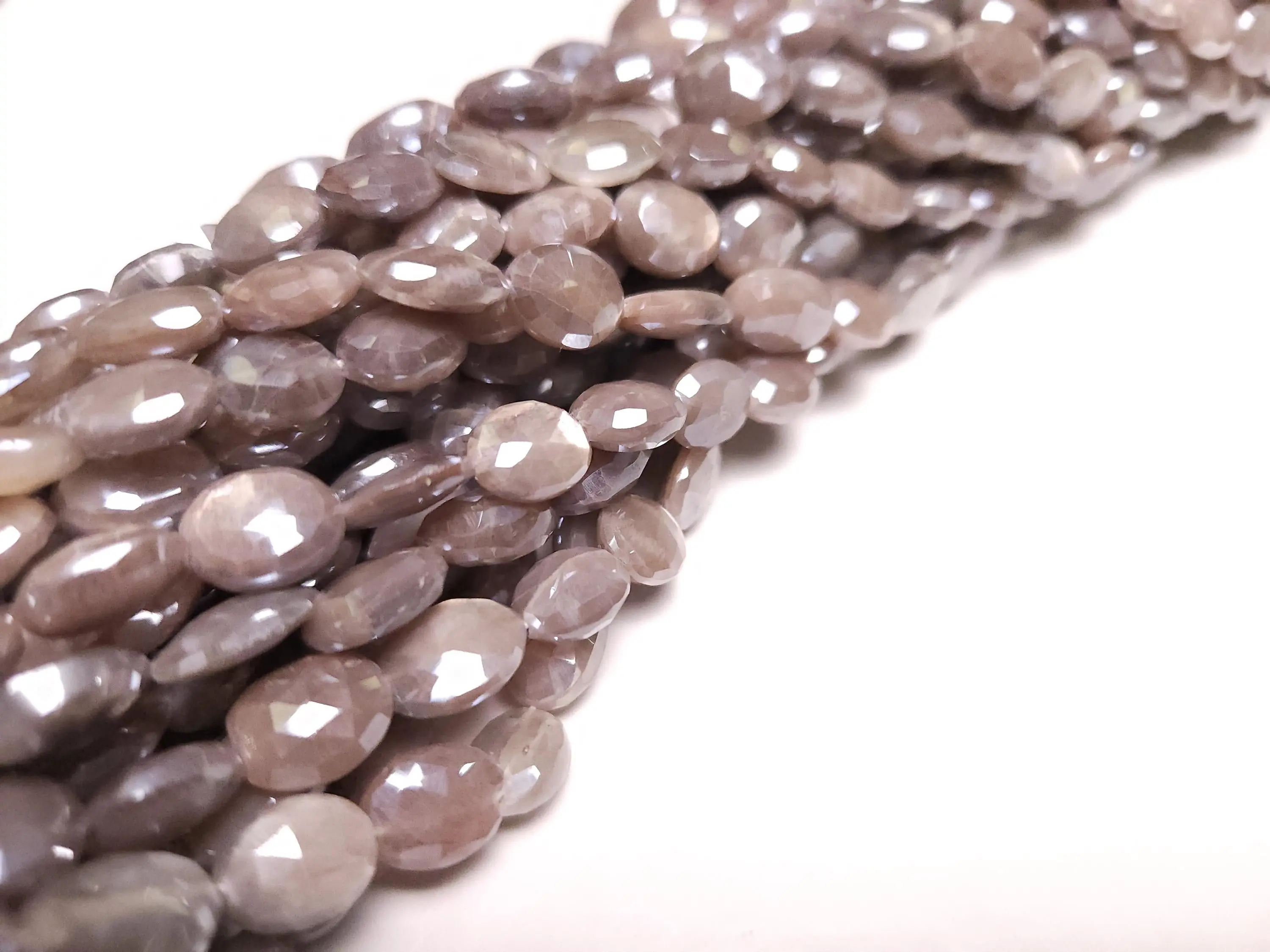 Peach Moonstone Faceted oval 8x10mm, 9x11mm in 8" strand. Grayish peach mystic moonstone 8mm Natural Gemstone jewelry making Beads