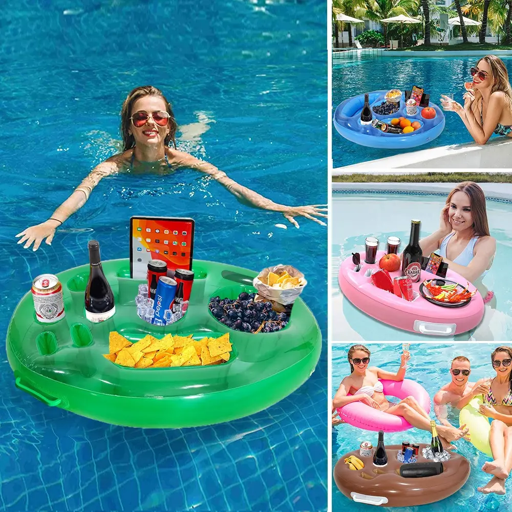 Floating Inflatable Tray, Oval Thick Plastic Drink and Snack Holder for Pool Parties, Picnics, and Beach Days - Fits Cups, Outdoor