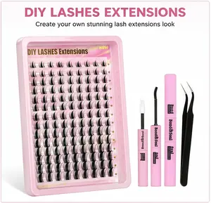 At‑Home DIY Eyelash Extension Kit, Wispy Individual Cluster Lashes with Bond Seal & Tweezers, Reusable Natural Volume Lash Clusters for Beginners