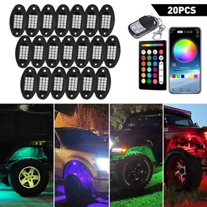 Multicolor RGB Rock Lights, 8/10/12/20 Pods Multicolor RGB LED Rock Lights Kit  Offroad Truck Underbody Neon , Bluetooth APP/Remote Control, Flashing Music Mode Wheel Well Light, For Pickup Truck ATV UTV RZR SUV