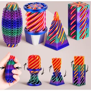 4-Pack 3D Printed Fidget Toys Set, Impossible Cone Spiral Pyramid & Little  Pain Stim for Stress Anxiety Relief, Fun Desk Decor Gifts for Kids Adults, Rose Red Blue Green Gradien+Gold Red