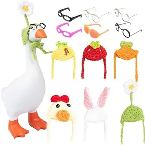 6 Pcs Mini 7 Inches Desk Goose Outfits Mini Knitting Hats with Sunglasses,Mini Porch Goose Headwear for Magnetic Goose Statue