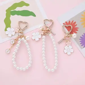 Faux Pearl Decorated Flower Design Phone Chain, Cute Phone Lanyard, Fashion Phone Charm for Women & Girls, Mobile Phone Decoration Accessories
