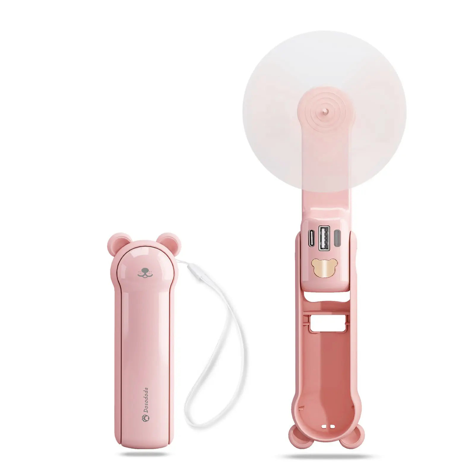 DOSODODA Portable Handheld Fan, 3 in 1 Mini Personal Fan, 3 Speeds , USB Rechargeable Small Pocket Fan with Power Bank, Flashlight, Gifts for Women Men Kids Outdoor