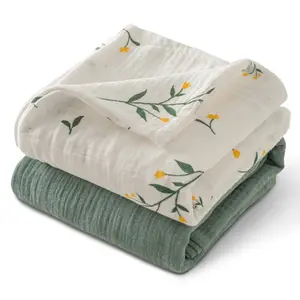 2 Pack Muslin Swaddle Blankets for Unisex, Organic Cotton Newborn Receiving Blanket, Large 40 x 38 inches, Soft Breathable Muslin Baby Swaddles for Boys & Girls