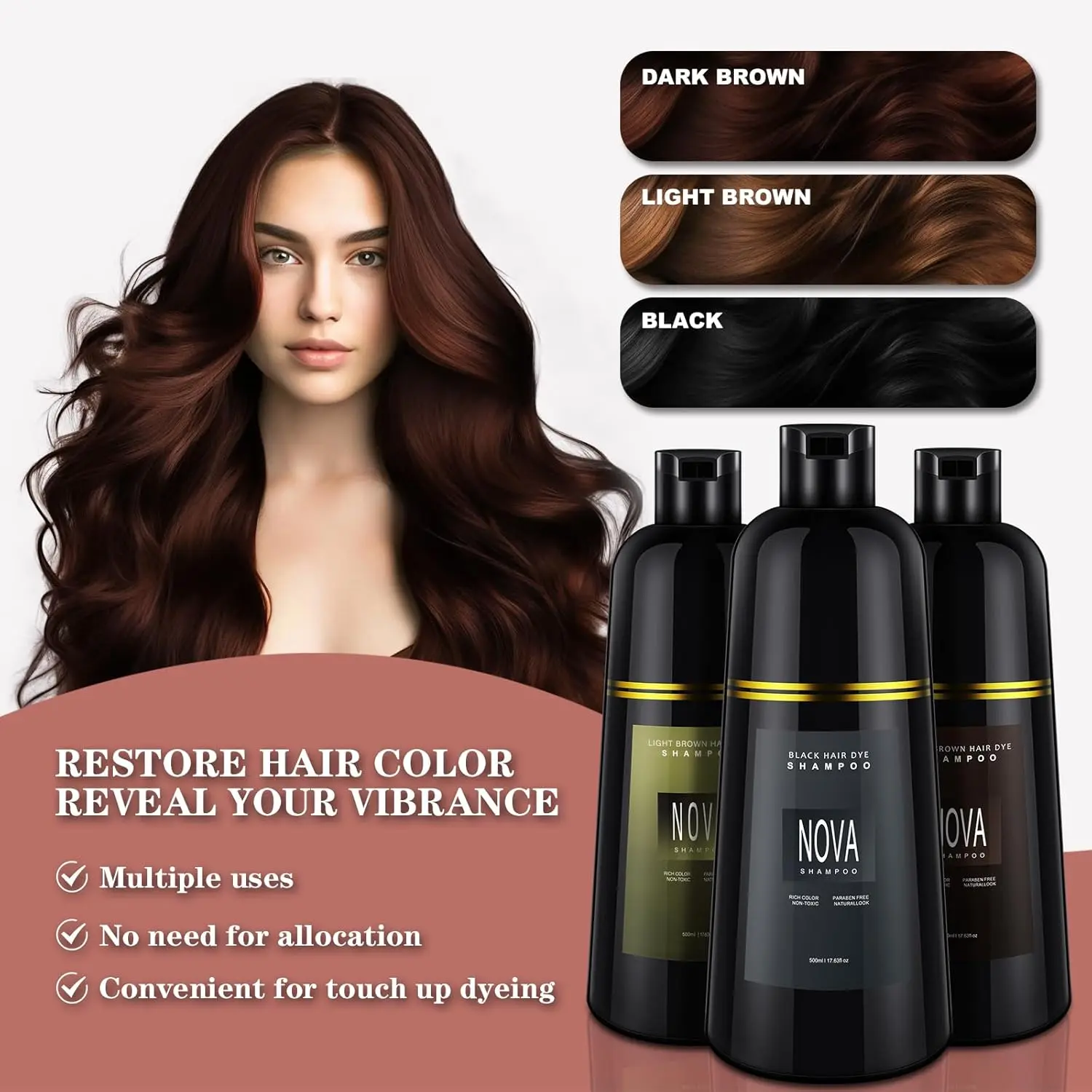 NOVA Hair Dark Brown Hair Dye Shampoo - Rich Natural Color Nova Hair Dye Shampoo & Champu Para Canas Natural 3-in-1  main image 4