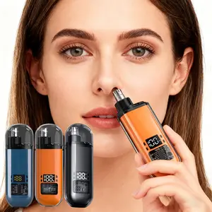 nose hair trimmer for Men Women, Rechargeable Trimmer, Painless Eyebrow Facial Hair Shaver, LED Display Nose Clipper, Waterproof dual hdge Blades Clipper for Easy Cleaning blade double-edged