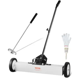 【fathersdaygift】VEVOR 24-Inch Magnetic Sweeper with Wheels, 50 lbs Capacity, with Telescoping Magnetic Pickup Tool, Adjustable Handle, Magnetic Pickup Sweeper to Pick Up Nails and Screws, for Workshop, Garage, Yard