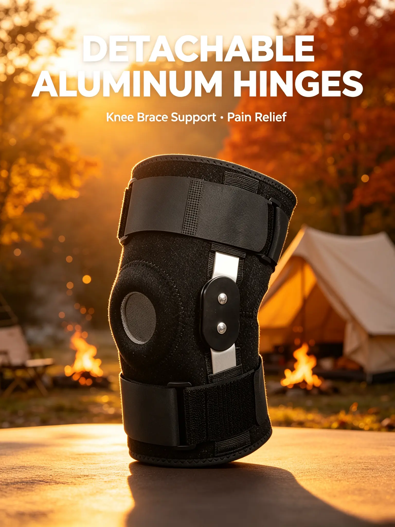 Hinged Knee Brace with Detachable Aluminum Support - Open Patella Compression Sleeve for Knee Pain Relief, ACL/MCL Joint Stability & Hiking, Camping Recovery