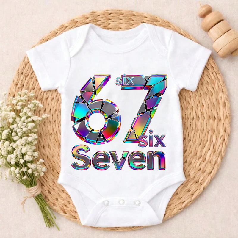 Cotton Baby Bodysuit Colorful Number Six Seven Print 100% Pure Cotton Non-Irritating Snap Closure Breathable Lightweight Perfect For Gifting & Everyday