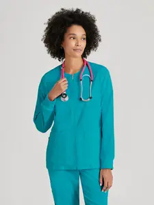 Grey's Anatomy Spandex Stretch Gianna 5-Pocket Rib Cuff Warm-Up Crewneck Scrub Jacket