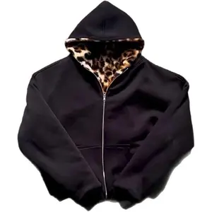 Y2K Reversible Zip Up Grunge Streetwear Vintage Leopard Print Baggy Long Sleeve Unisex Hooded Jacket