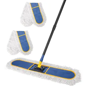 24" Commercial Dust Mop for Floor Cleaning,Heavy Duty Floor Duster with 2 Cotton  Mop Pads,59" Long Handle Wet Dry Flat Mops for Hardwood Floors,Marble, Laminate,Tile,Concrete,Garage (Blue)
