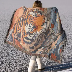 Multi Purpose Camping blanket, Portable Throw Blanket, Yarn Woven with Tassel, Lo Fu Tau Pattern, Soft and Breathable, Suitable for Travel Camping Beach Towel Lawns Weddings Concerts, Indoor Bohemian Decoration, Bed Blanket, Sofa Towel, Cozy Throw Blanket