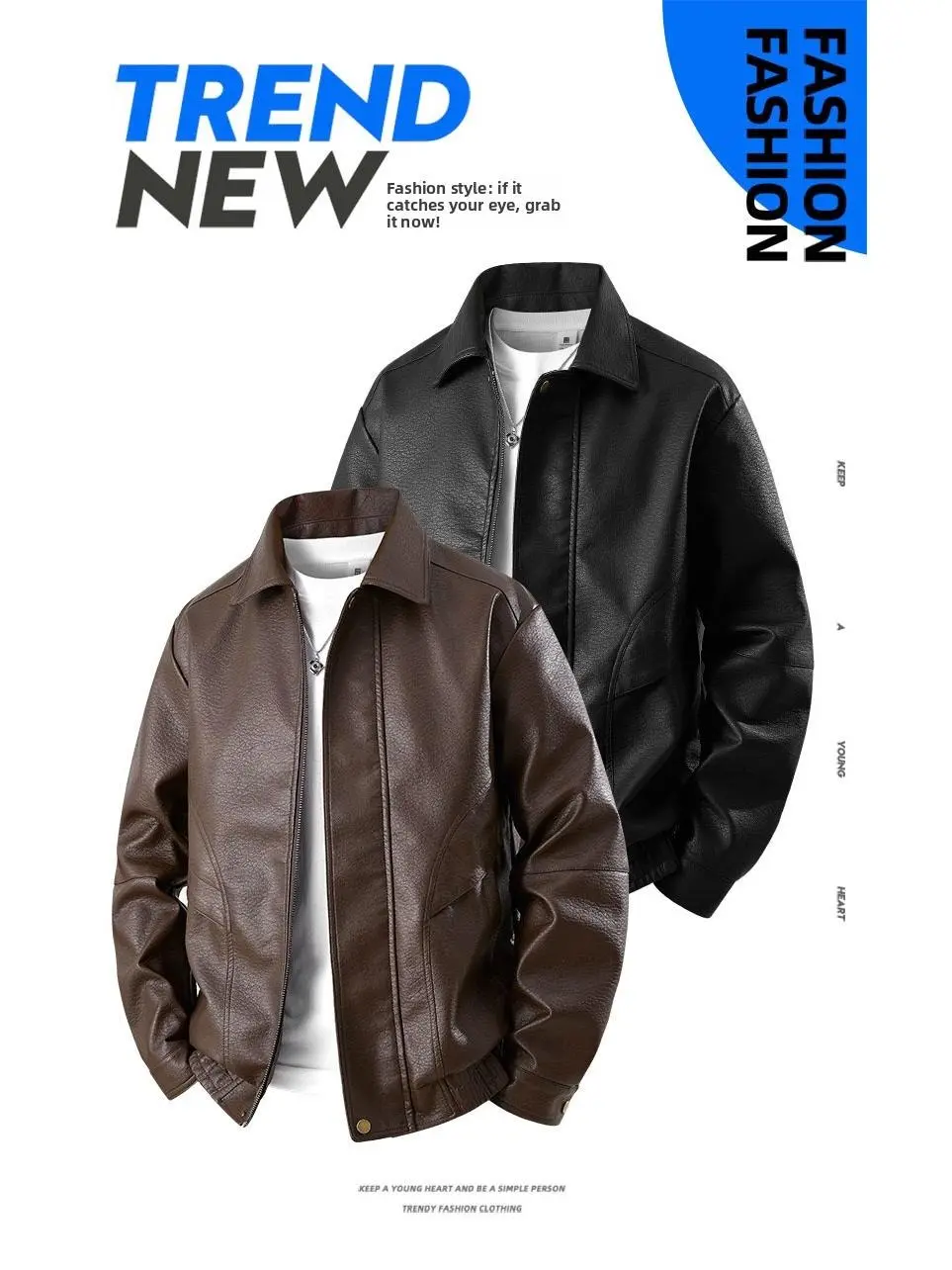 2026 New Autumn Men’s American Trendy Lapel Faux Leather Biker Jacket - Relaxed Fit, Versatile, Plus Size Outerwear for Young Guys, Vintage Casual Daily Street Wear