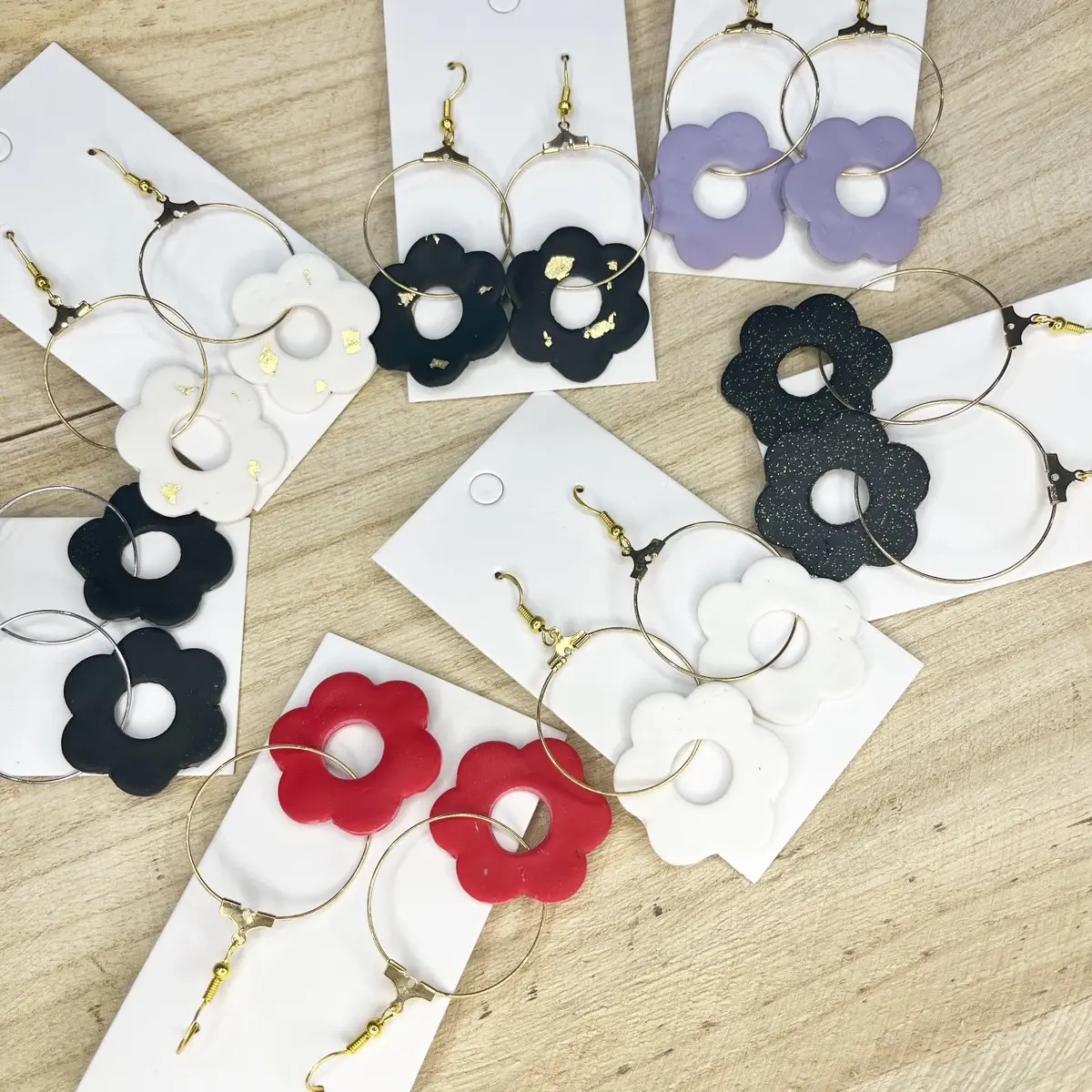 Polymer clay daisy hoop earrings