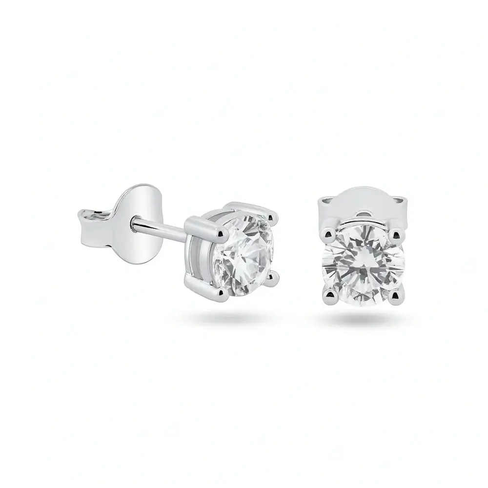 925 Sterling Silver Moissanite Round Push Back Earring