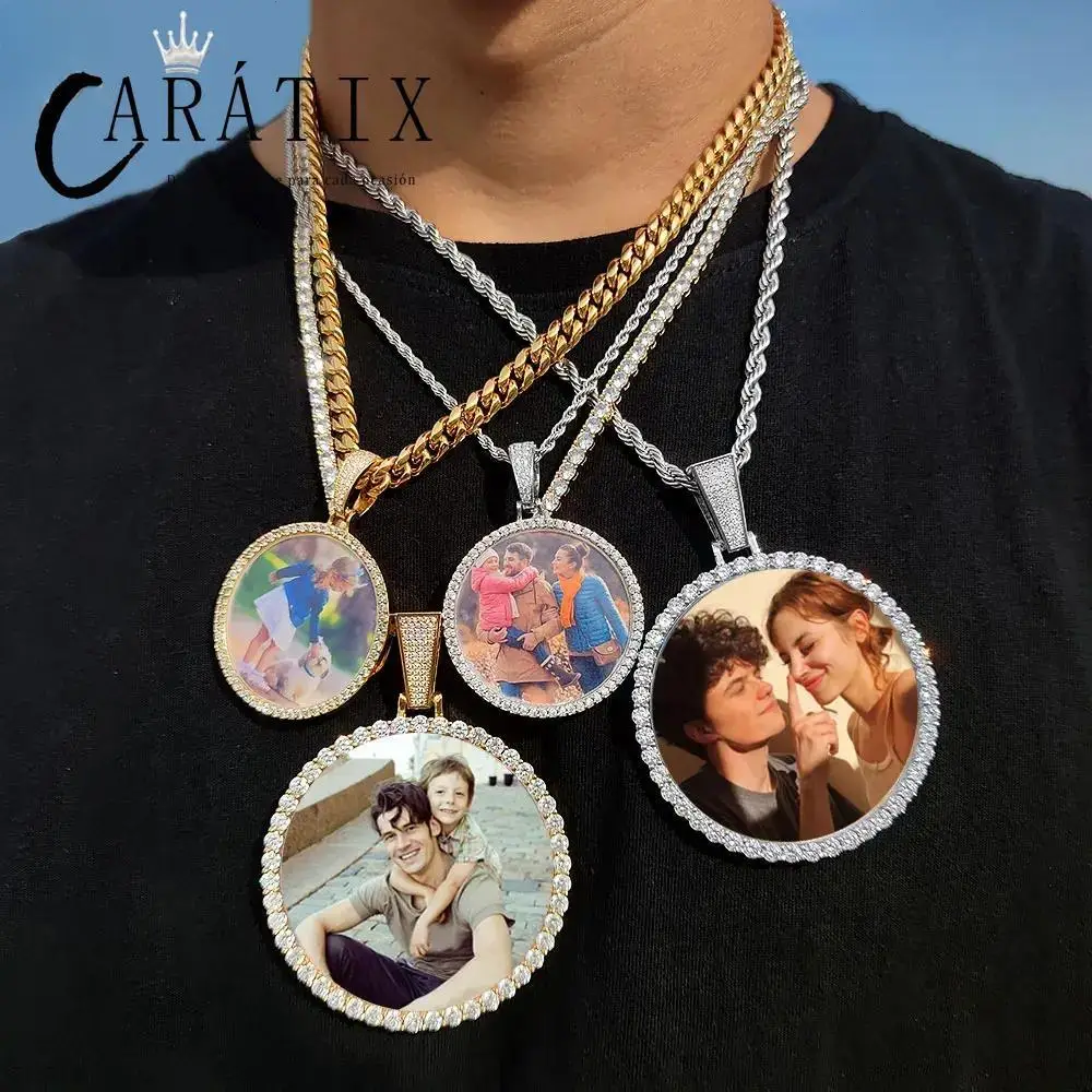 CARÁTIX - Round Memory Medallions Custom Picture Pendant Necklace for Men Hip Hop Jewelry Large Size Photo PendantValentine's Day Gift for Men & Girls