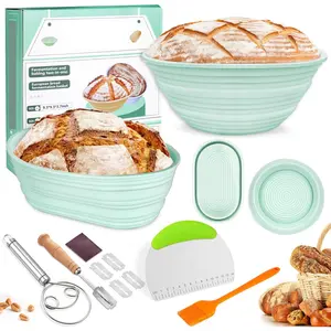 [Christmas deal] Bread Making Supplies Starter Kit, bread making tool, Silicon Banneton Bread Proofing Basket, Bread Bowl, Baking Tool Set for Bread Making with Lame, Dough Whisk, Bench Scraper, Brush, silicon bread bowl