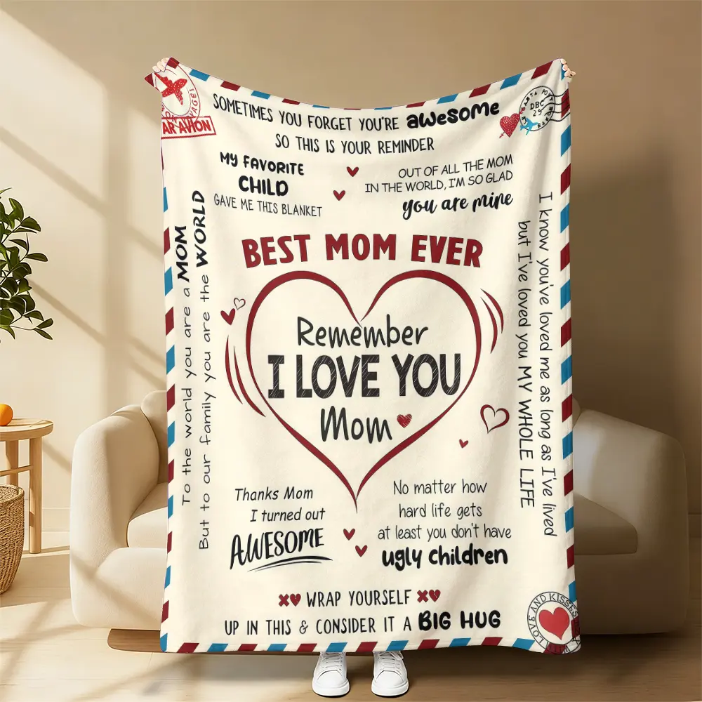 Classic Heart Quote Polyester Blanket for Mom - Cozy Warm Bed & Couch Throw, Geometric Print, Wrinkle-Free, Multi-Size, Home & Travel Use, Mother's Day Keepsake Gift Celebrating Her Love & Patience