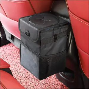 6.5L Leakproof Vehicle Car Trash Can with Lid, Nylon Fabric Foldable Collapsible Automotive Truck Organizer Storage Bag with Adjustable Straps & Waterproof Liner, Home Supplies Accessory for Road Trips