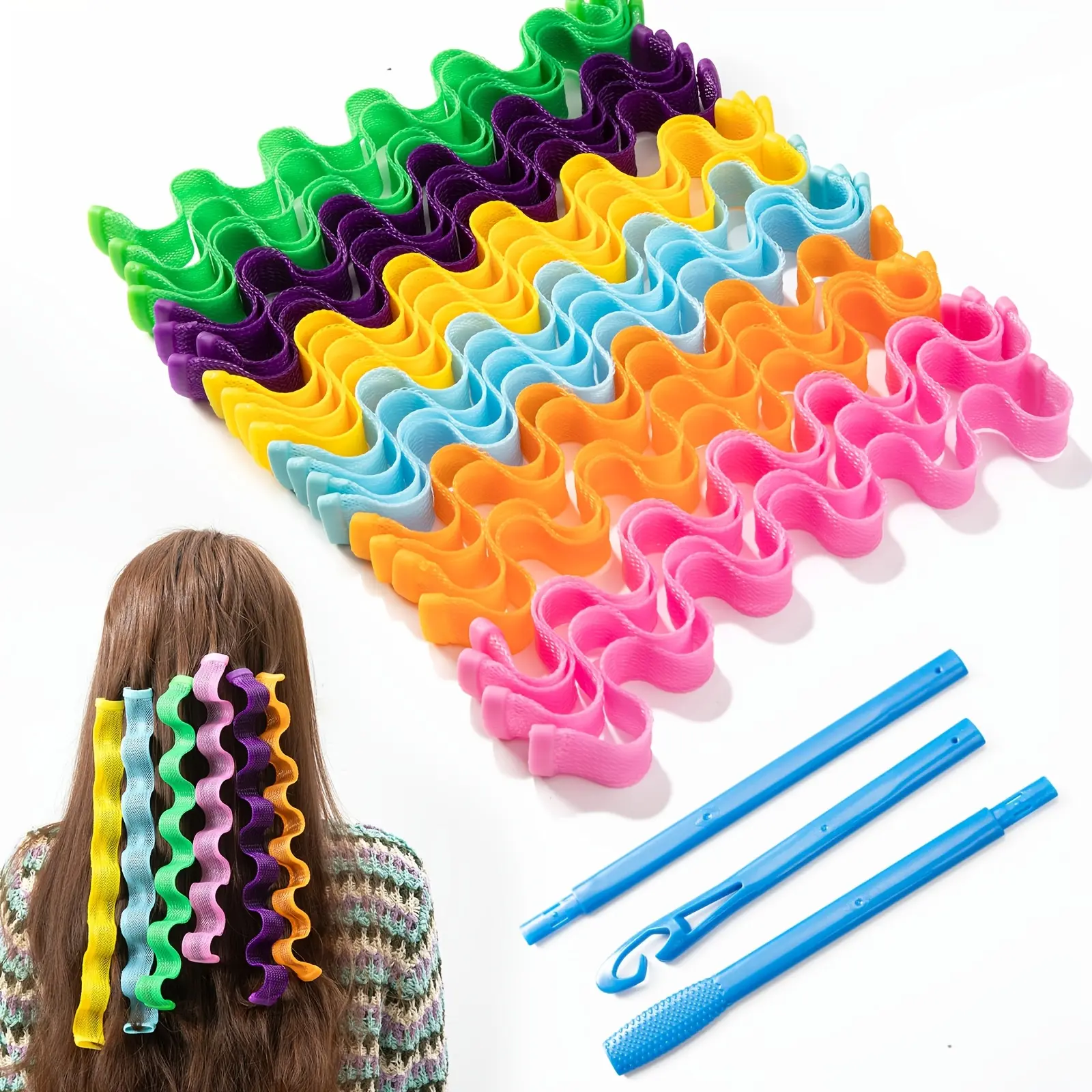10/16 Pieces Heat-Free Curling Irons - No Heat Required, Flexible Mesh Spiral Curling Irons for DIY Wave Styling, Reusable
